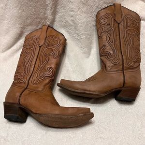 CIRCLE G BROWN SNIP TOE COWBOY BOOTS 7.5
